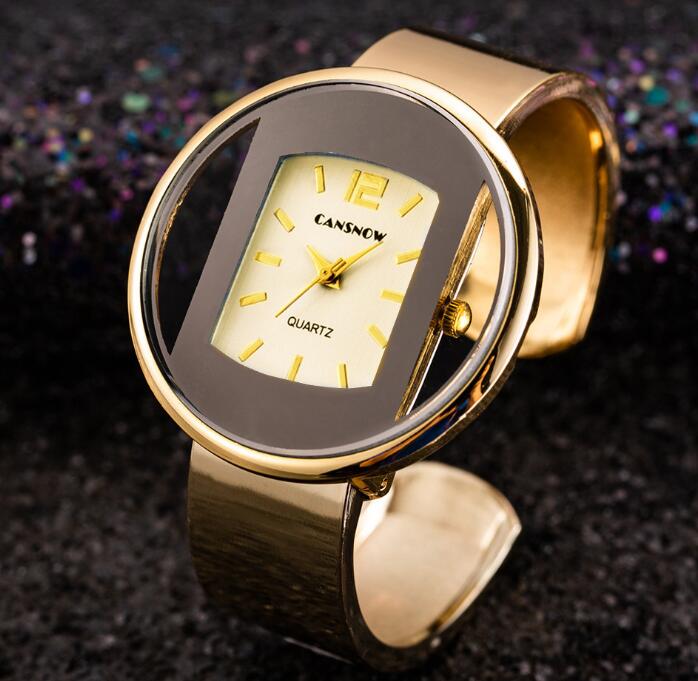 Women's Cuff Bangle Quartz Bracelet Watch | Adjustable Steel Band Dress Watch in 8 Finishes