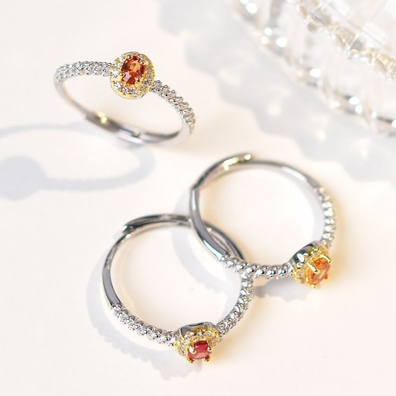 Red Zircon Adjustable Open Ring | Nature Motif Copper Ring for Women