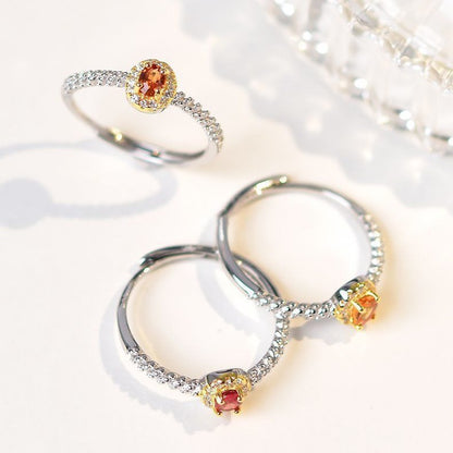 Red Zircon Adjustable Open Ring | Nature Motif Copper Ring for Women