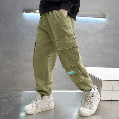 Boys Cotton Cargo Trousers | Multi-Pocket Casual Pants | Heights 110-170cm