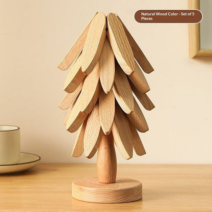 Wooden Tree Trivet & Placemat Set | Heat-Resistant | Natural Wood & Walnut