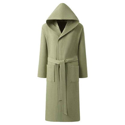 Men’s Cotton Waffle Weave Hooded Bathrobe – Soft Dressing Gown