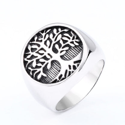 Men's Stainless Steel Tree of Life Ring – Retro Leaf Nature Band