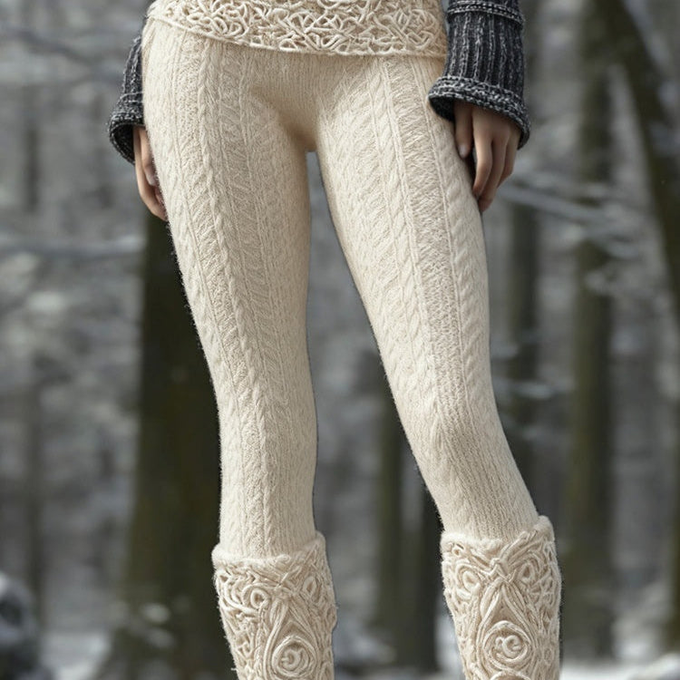 Women's Knitted 3D Print Yoga Leggings | Mid-Rise | Full Length | S-3XL