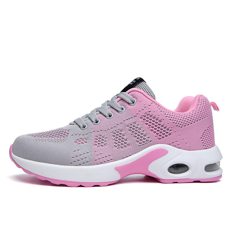 Women's Flyknit Mesh Casual Trainers - Breathable Lace-Up Flat Sports Shoes