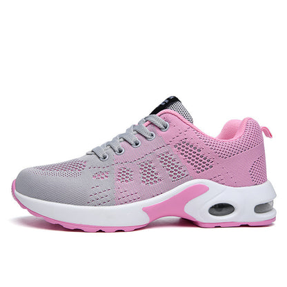 Women's Flyknit Mesh Casual Trainers - Breathable Lace-Up Flat Sports Shoes