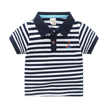 Children's Striped Polo Shirt | Unisex Cotton Short Sleeve Top