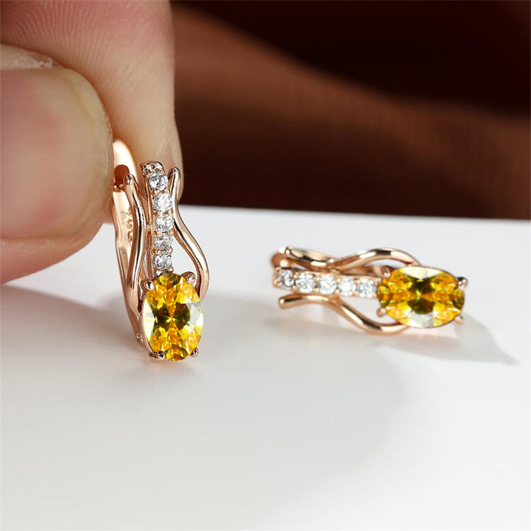 Oval Crystal Ear Clips | Champagne Gold & Platinum Copper Earrings for Women