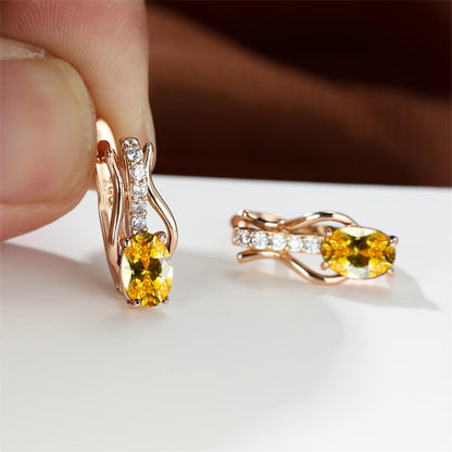 Oval Crystal Ear Clips | Champagne Gold & Platinum Copper Earrings for Women