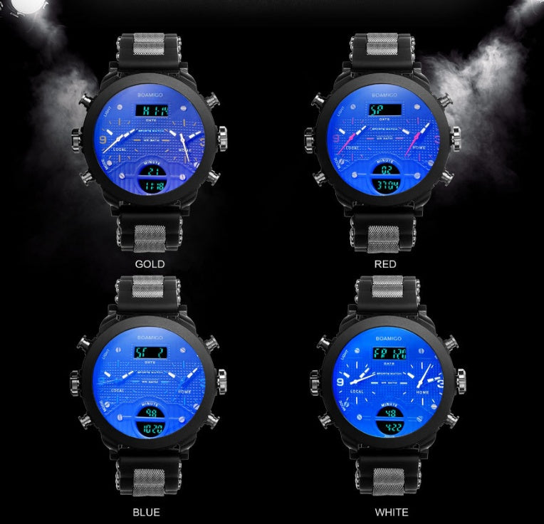 Men's Dual Display Quartz Watch – 3 Time Zones, Waterproof