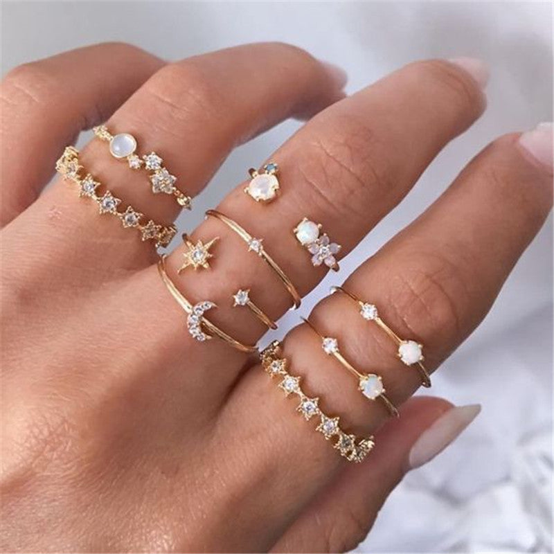 Women's Alloy Ring Set with Gemstone Inlay | 26 Designs | Stackable Rings