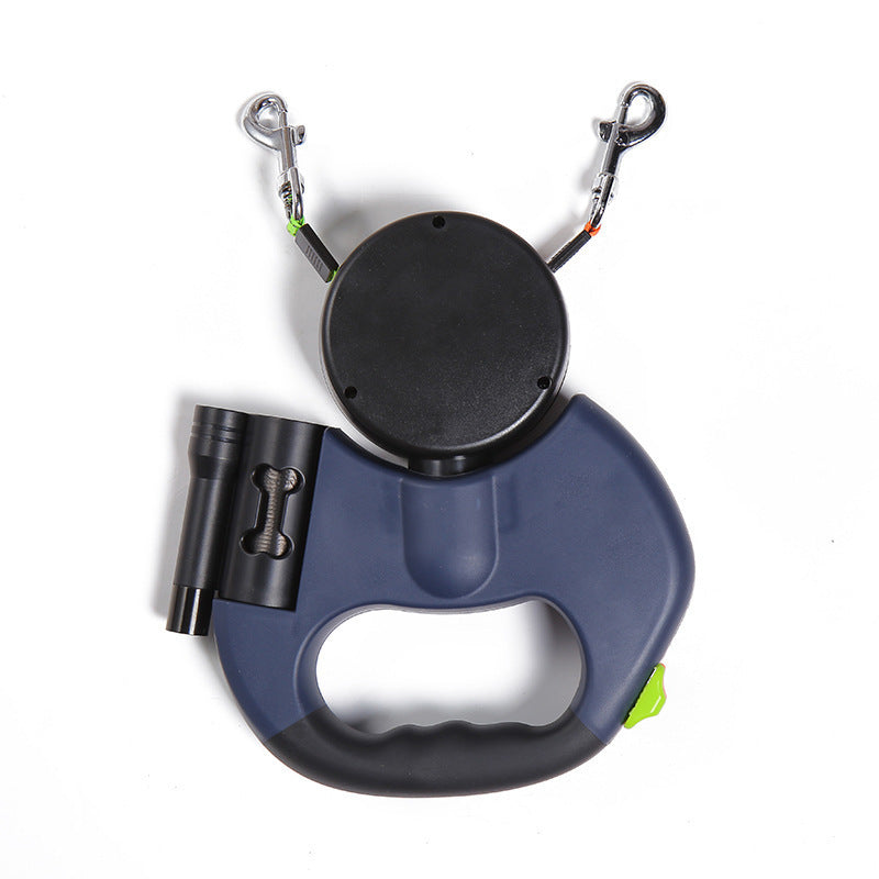 Dual Retractable Dog Lead | 3m Two-Dog Leash with Torch & Poop Bag Holder