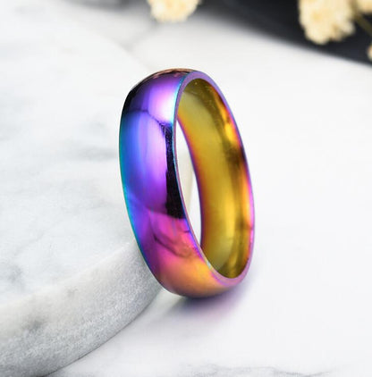 Unisex Ocean Rainbow Ring – Multicolour Statement Band Sizes 4–13