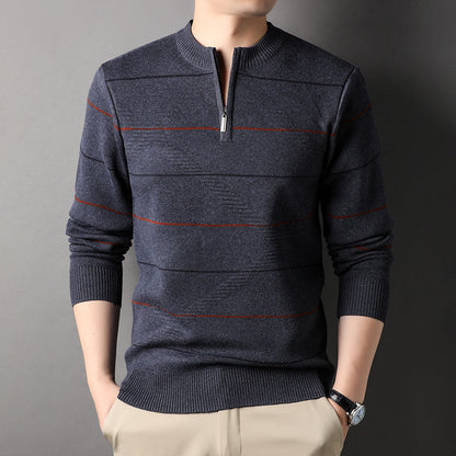 Men's Striped Mock Neck Zip Knit Sweater | Easy Care | JParker