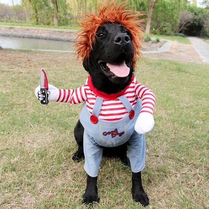 Halloween Dog Costume Set – Horseman & Chuck Cosplay Outfit with Wig | Sizes S–XL