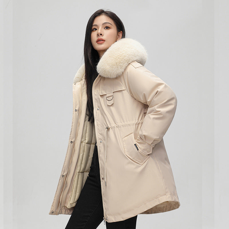 Women's Mid-Length Padded Coat with Fur Collar - 5 Colours