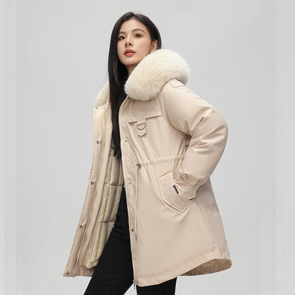 Women's Mid-Length Padded Coat with Fur Collar - 5 Colours