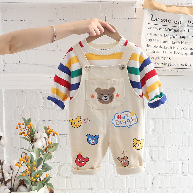 Boys' Plaid Shirt & Strap Trousers Set