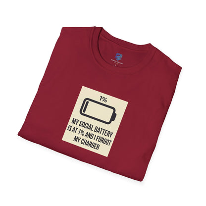 "My Social Battery Is At 1%" Low Battery Graphic Tee