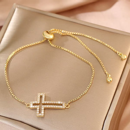Full Diamond Cross Bracelet | Gold Electroplated Copper Unisex Bracelet