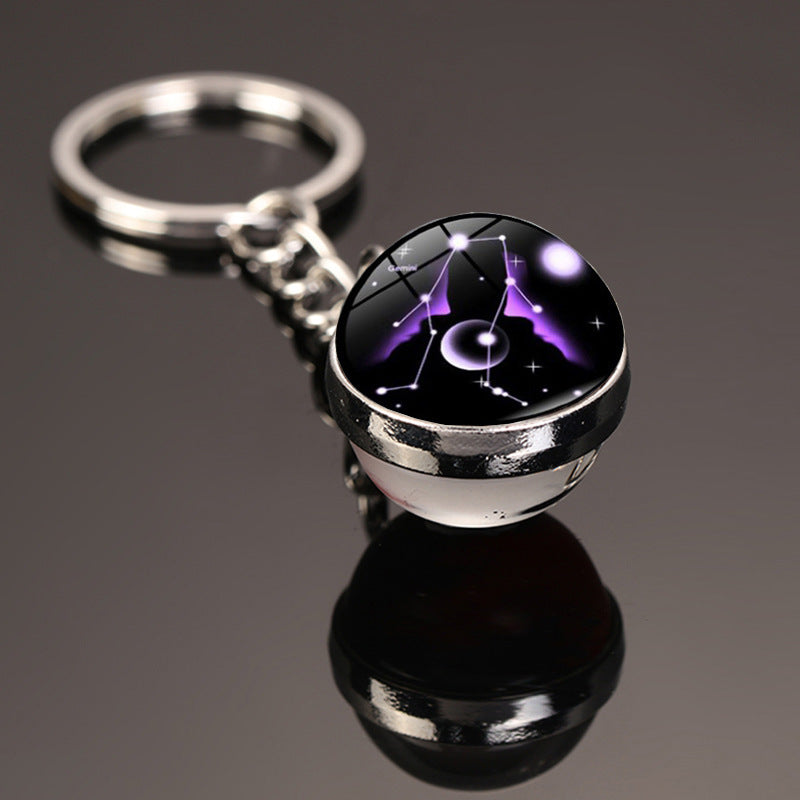 Zodiac Constellation Glass Dome Keychain | All 12 Star Signs