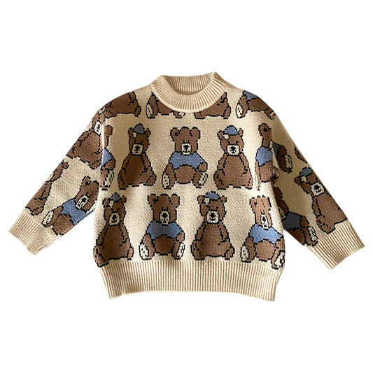 Children's Bear Cartoon Pullover Sweatshirt | Soft Cotton Kids Top