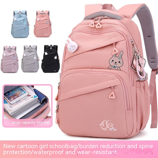 Girls' Oxford Cloth School Backpack – Solid Colour, 4 Colours