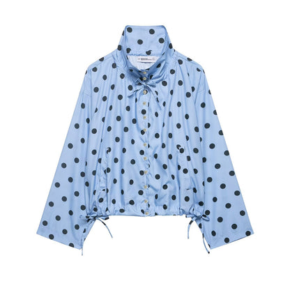 Women's Polka Dot Long-Sleeve Coat | Stand Collar Bow-Tied Single-Breasted Jacket