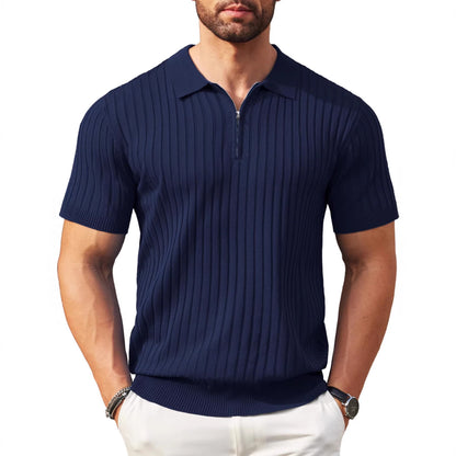 Men's Zip-Up Rib-Knit Polo Shirt | Slim Fit | S–5XL