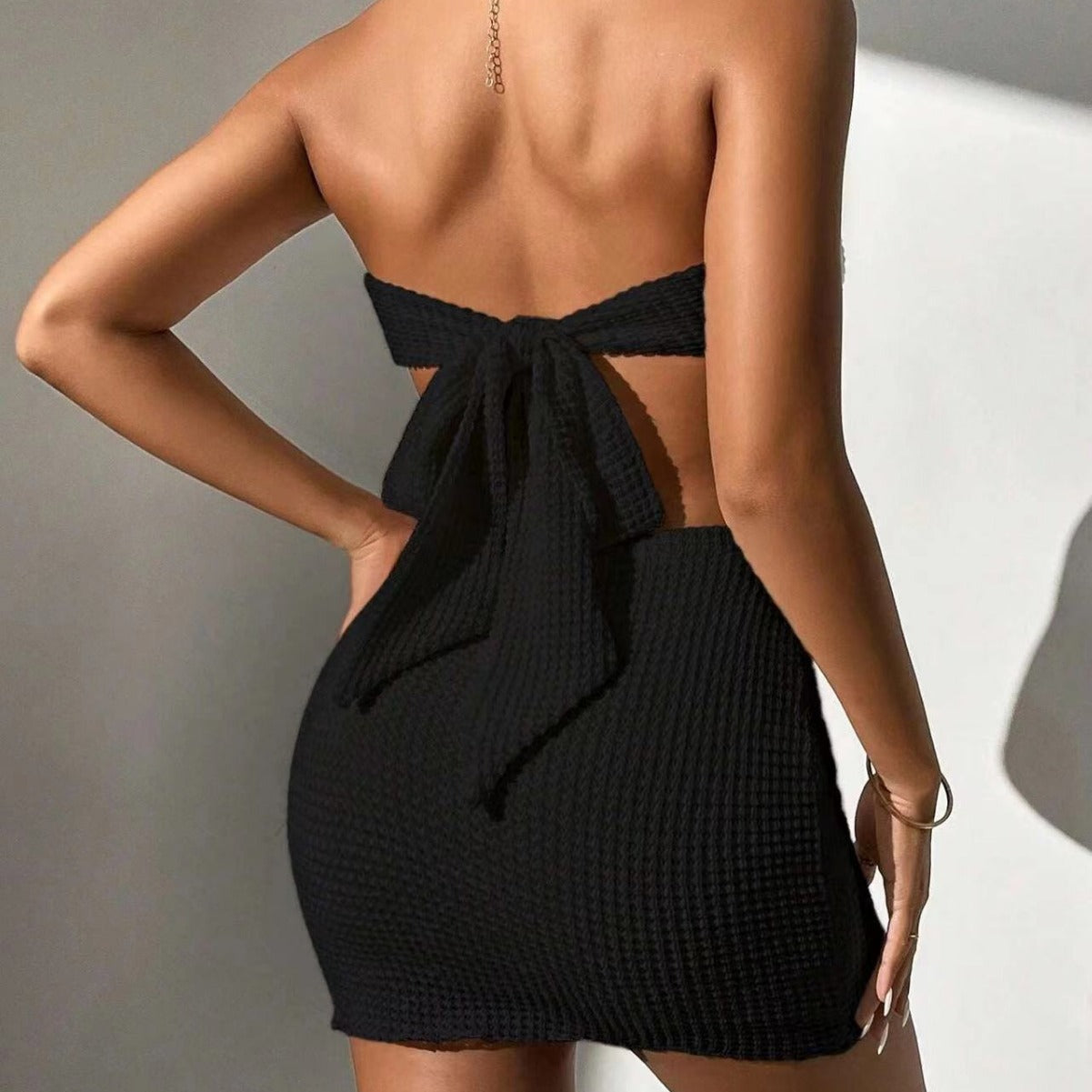 Women's Pineapple Plaid Lace Top & Skirt Set | Beige & Black