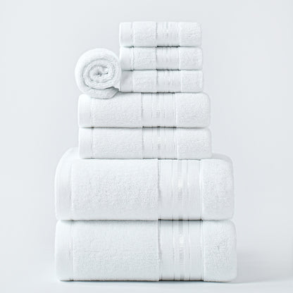 Pure Cotton Satin Jacquard 8-Piece Towel Set | Bath, Hand & Face | 5 Colours