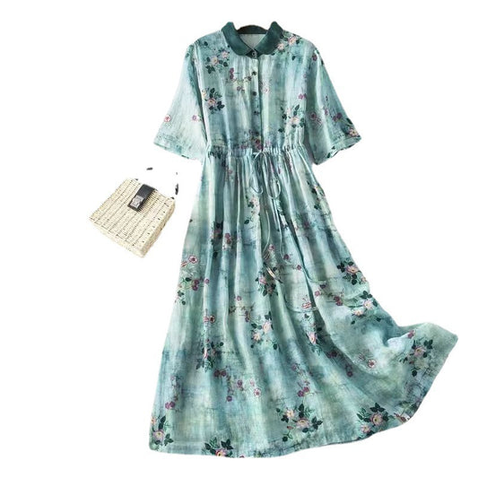 Women's Waist-Cinched A-Line Maxi Dress | Three-Quarter Sleeve