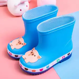 Kids Dinosaur Waterproof Rain Boots – Plain & Fleece-Lined