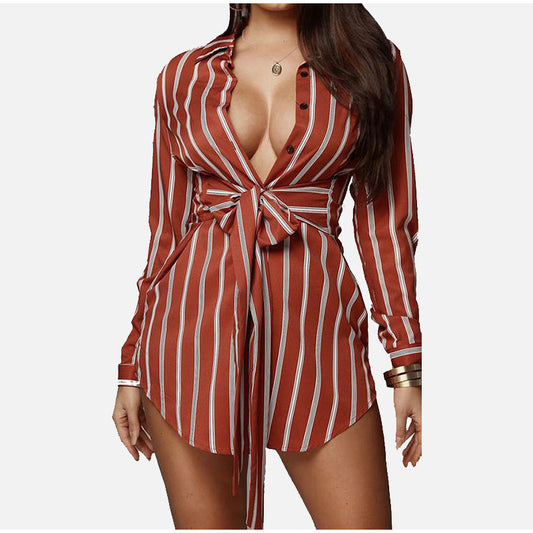 Women's Striped Shirt Dress with Belt