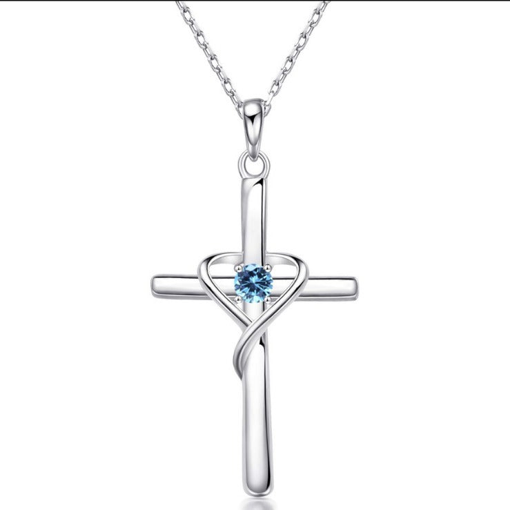 Heart Cross Crystal Pendant Necklace | Electroplated Alloy O-Link Chain for Women