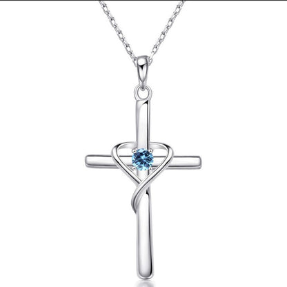 Heart Cross Crystal Pendant Necklace | Electroplated Alloy O-Link Chain for Women