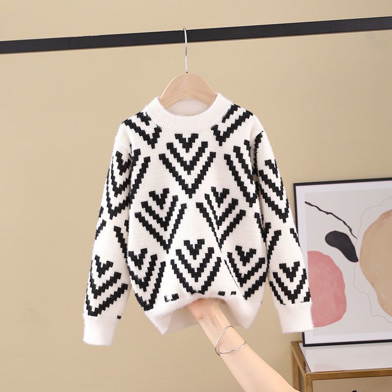 Girls Fluffy Knit Pullover Sweater – Soft Round Neck Top