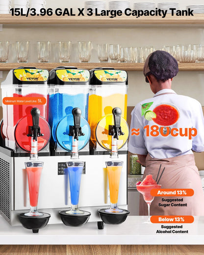 Commercial 3-Tank Slushy Machine – 3 × 15L Frozen Drink Maker | Bars & Cafes