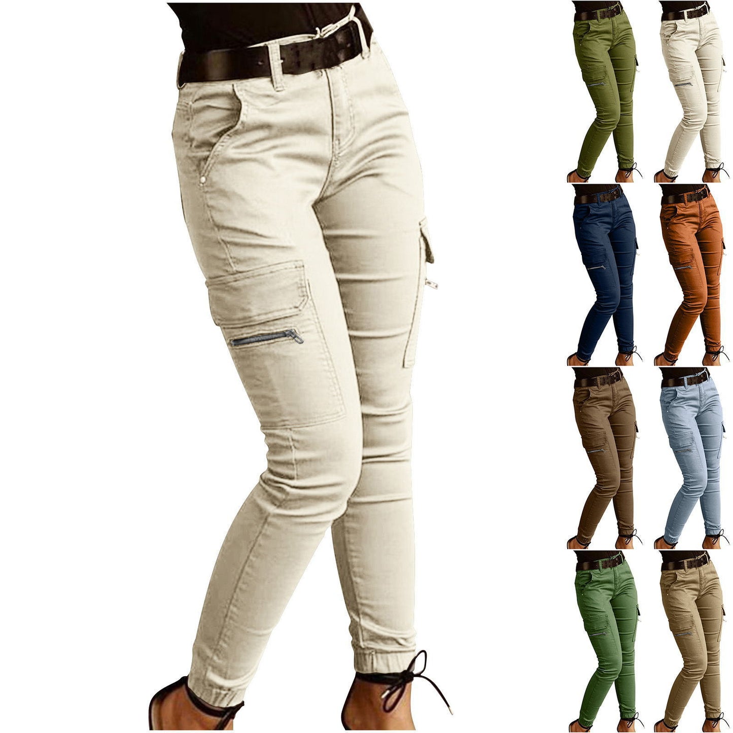 Women's Low-Rise Cargo Trousers with Pockets | Slim Fit | 5 Colours | S-2XL