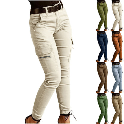 Women's Low-Rise Cargo Trousers with Pockets | Slim Fit | 5 Colours | S-2XL
