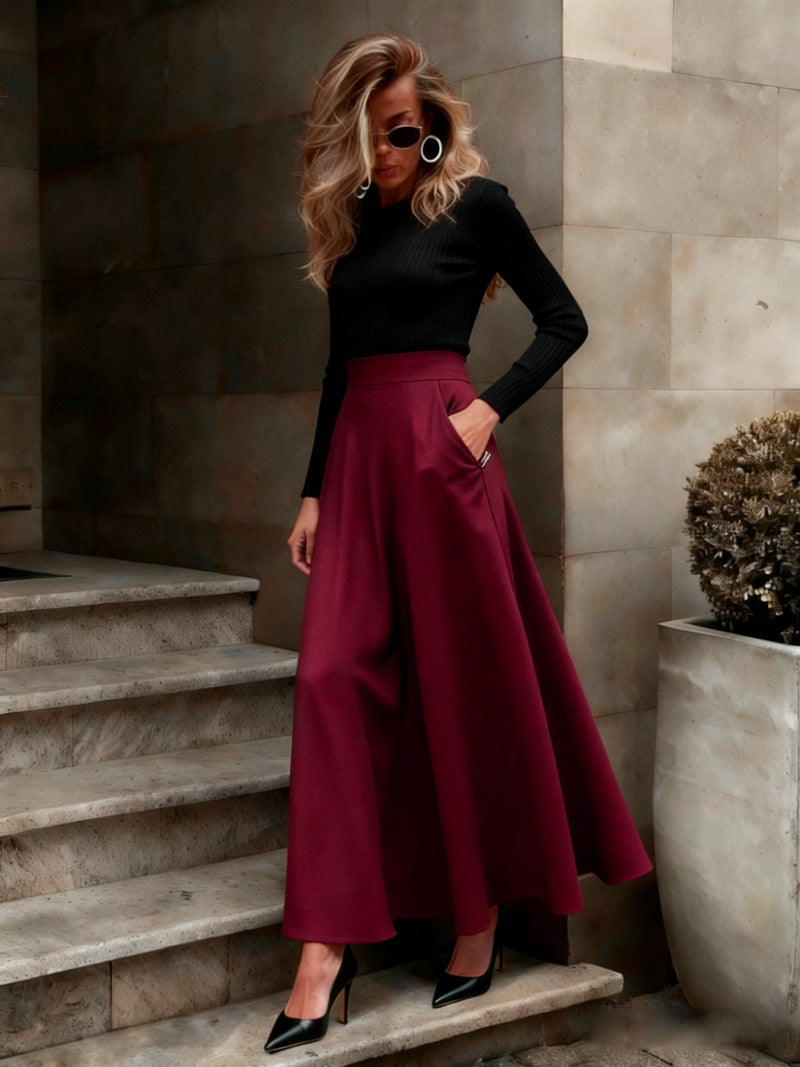Women's Solid Colour Elastic Waist Mid-Length Skirt | S-5XL