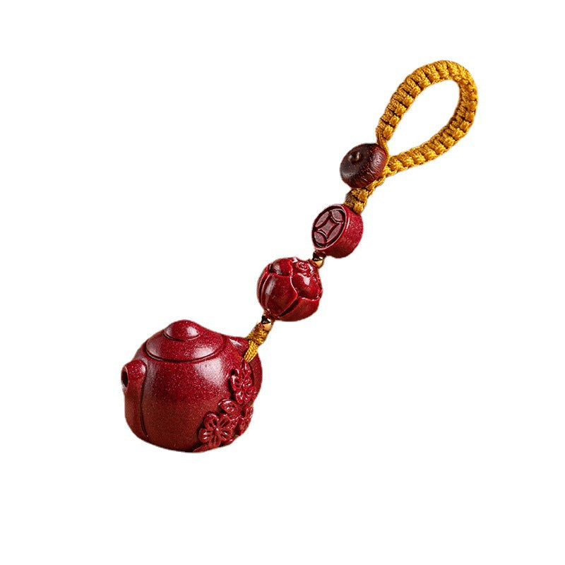 Cinnabar Plum Blossom Pot Keychain | Traditional Design