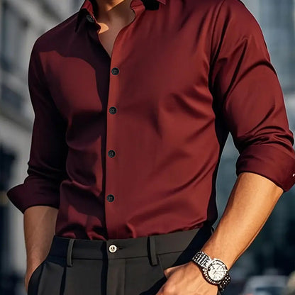 Men's Casual Solid Colour Long Sleeve Shirt | S–2XL