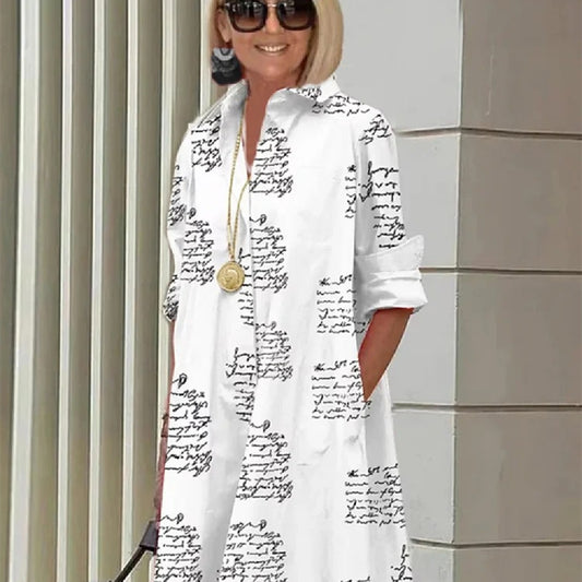 Women's Polo Collar Midi Shirt Dress | Relaxed Fit | S–5XL