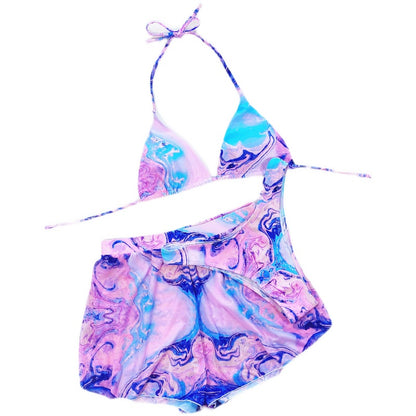Women's Three-Piece Triangle Bikini Set – Bra, Shorts & Bottoms