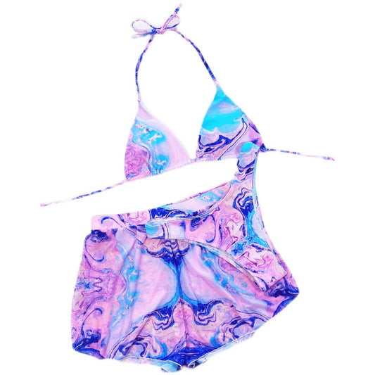 Women's Three-Piece Triangle Bikini Set – Bra, Shorts & Bottoms