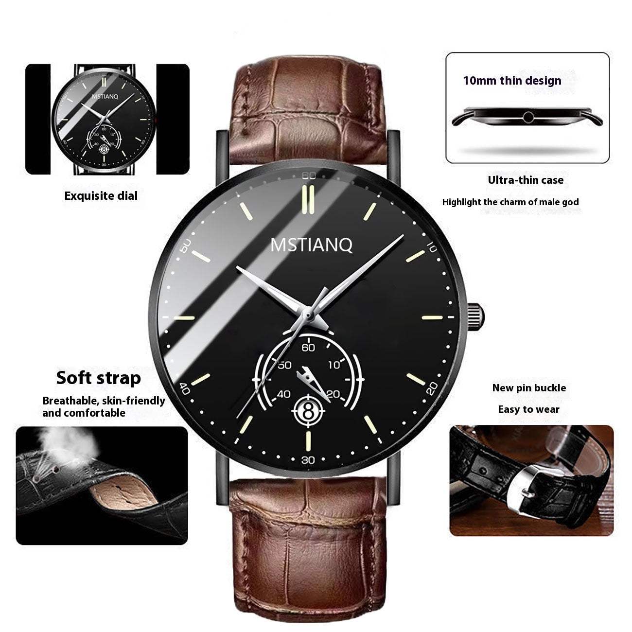 Men’s Casual Alloy Watch – 10mm, 4 Dial Colours, 3 Strap Styles