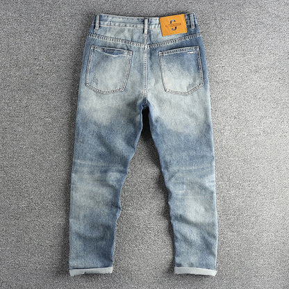 Men's American Retro Straight-Leg Jeans – Cotton Blend Denim