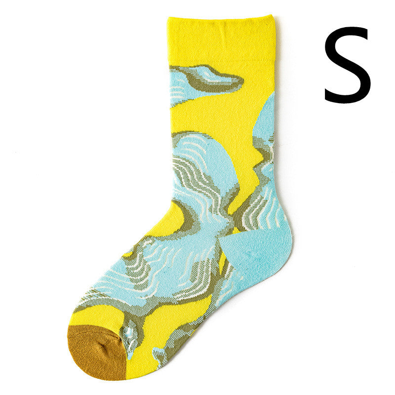 Men's Jacquard Cotton Retro Socks – Novelty Patterned One-Size Socks 19 Designs