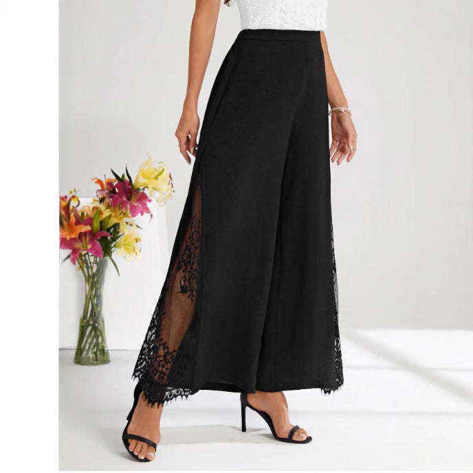 Women's High Waist Lace Panel Cropped Trousers - Smart Casual